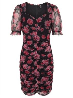 SHEIN Black Mini Dress with Pink Rose Print ‼️SIZE 1XL
